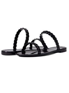 Stuart Weitzman black Braida slip on 2 strap flat quiet luxury jelly sandals 8